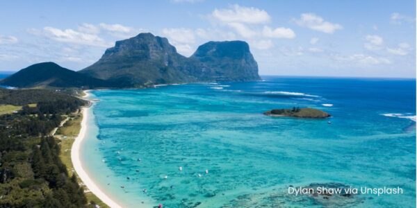 img-brd High shot of islands with bright blue and green water